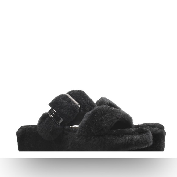 UGG - Fuzz Yeah Black 2 Buckle Sheepskin Shearling Slide Sandal Size 8 - Picture 1 of 14
